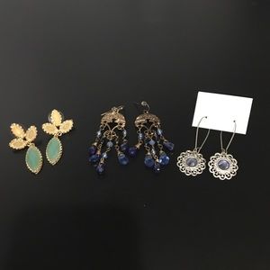 Three pairs of dangle earrings sold together